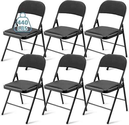 Paquete de 6 sillas plegables con marco de metal y asiento acolchado tapizado de tela, silla plegable portátil apilable a granel sillas plegables