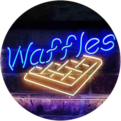 ADVPRO Waffles Snack Café - Letrero de neón LED de doble color, azul y amarillo, 24 x 16 pulgadas, st6s64-i3820-by