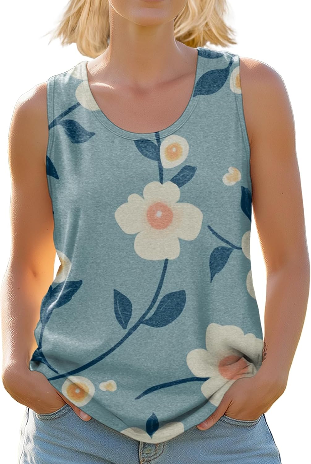 Tank Tops for Women Loose Fit Casual Summer Fashion Trendy Sexy Crewneck Pullover Cropped Sleeveless Tshirts