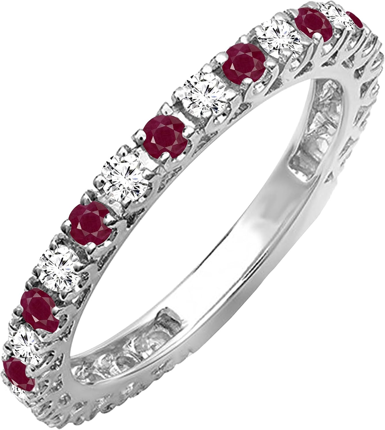 Dazzlingrock Collection 14K Solid White Gold Round Ruby And White Diamond Eternity Sizeable Stackable Ring Anniversary Wedding Band