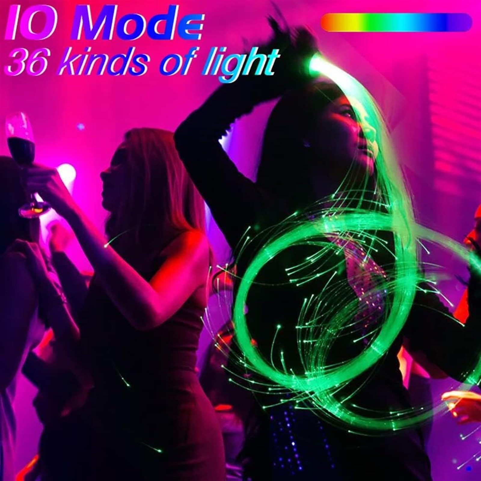 MDybf Frusta in Fibra Ottica, Frusta Spaziale da Danza in Fibra Ottica Ricaricabile, Giocattolo di Flusso for spettacoli di Illuminazione for Feste da Ballo, Pixel Girevole a 360°