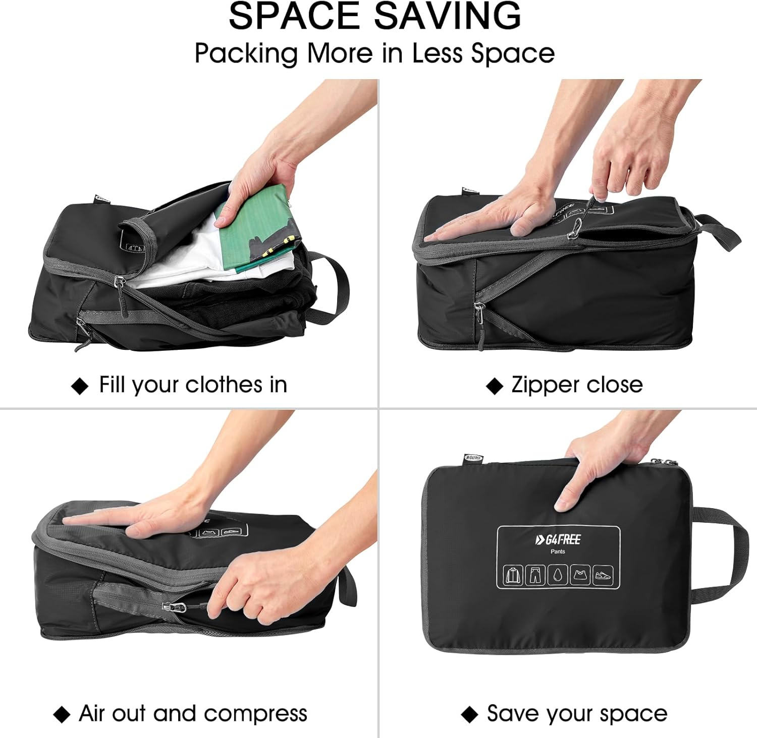 G4Free 6 Set Compression Packing Cubes, 3 sizes Travel Packing Organizers for Suitcases, Expandable Luggage Suitcase Storage Bags Set, Lightweight Packing Cubes Travel Essentials - Image 2