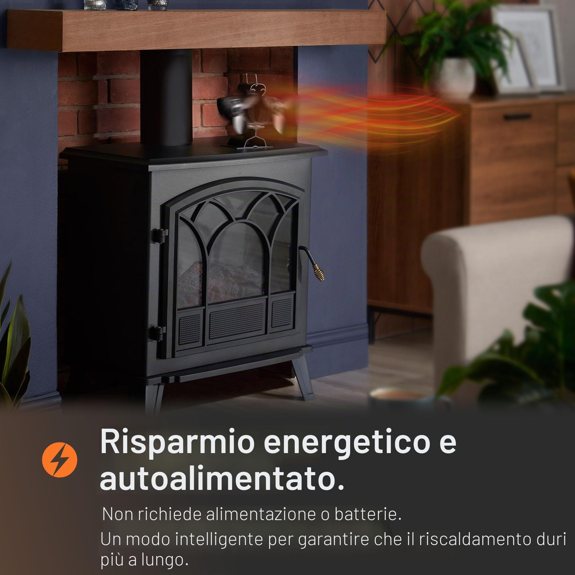 VonHaus Ventilatore per stufa – Ventilatore doppio per camino alimentato dal calore per stufe a legna/tronchi, caminetti e stufe – Funzionamento silenzioso, ventilatore per stufa ecologico senza