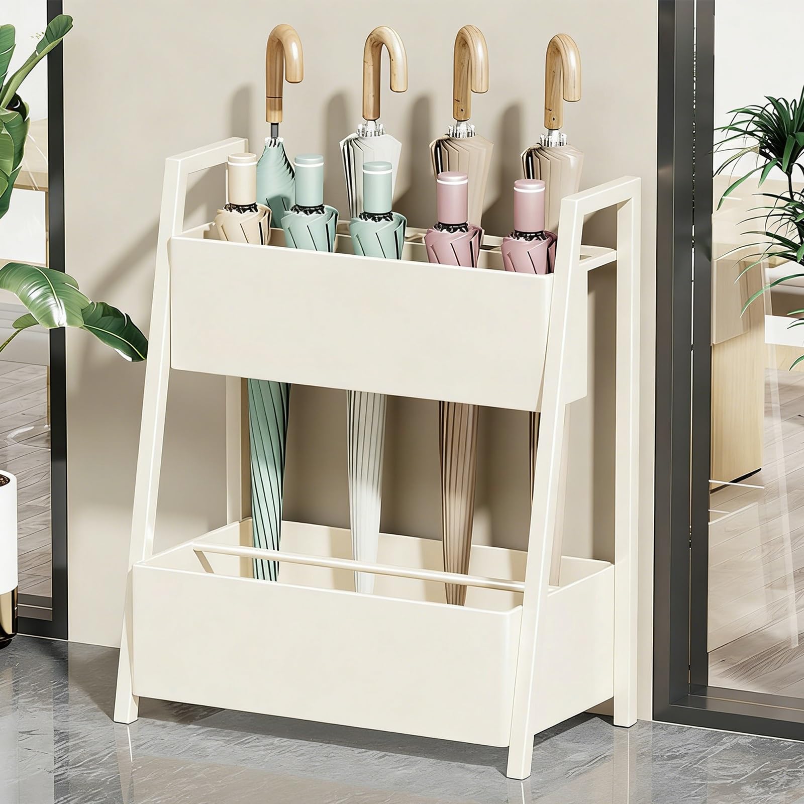 Porte-parapluies de hall blanc pour accueillir vos clients les jours de pluie