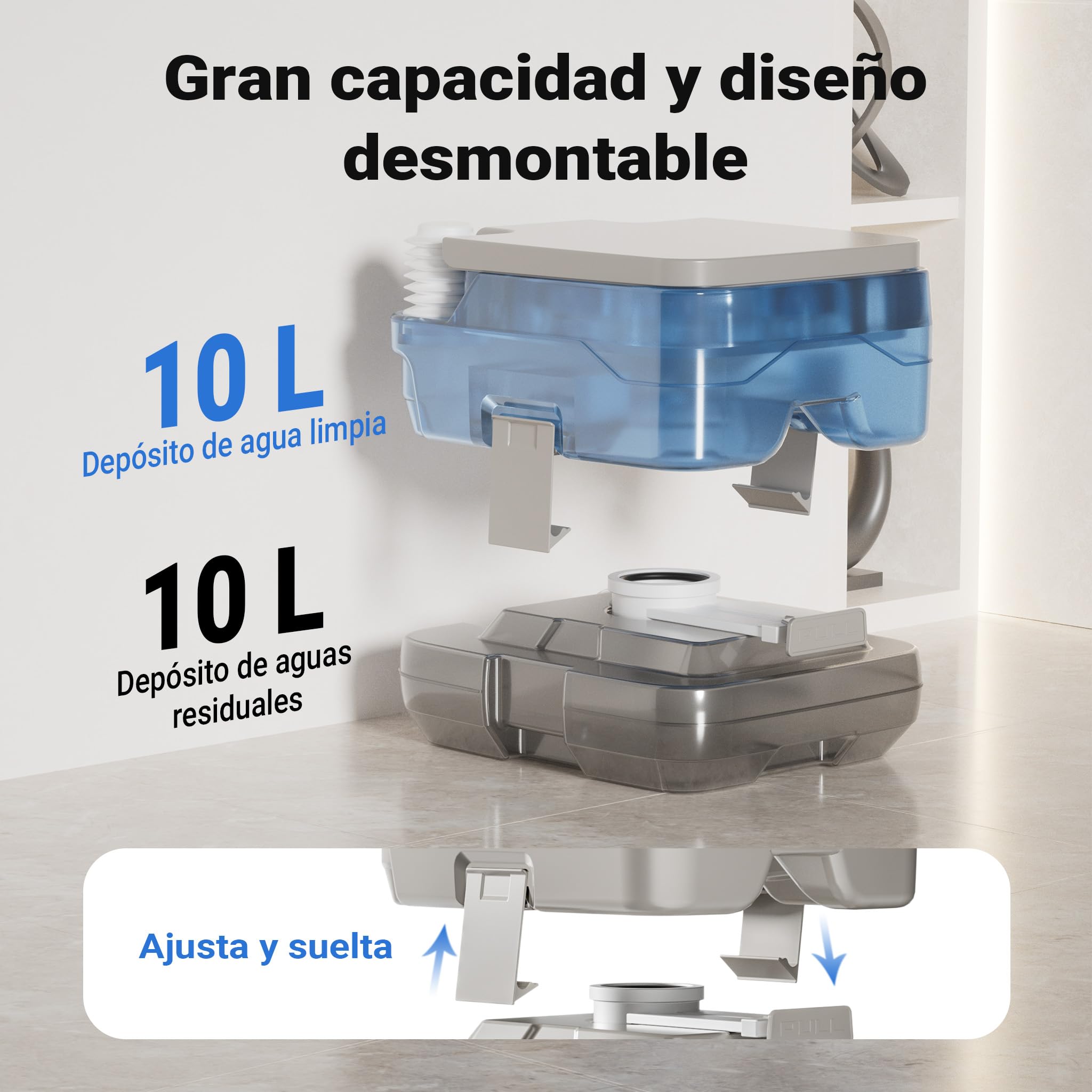 WilTec Inodoro portátil para Camping 410 x 365 x 300 mm en HDPE y PP Capacidad de Carga 200 kg Tanque de 10 litros WC portátil para Camping, Autocaravana, Viajes