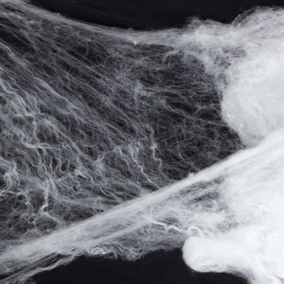 Wp Wanna Party Halloween White Stretchable Web, Stretchable Spider Web for Spooky Halloween Decoration, Spider Web with 2 Fake Spiders