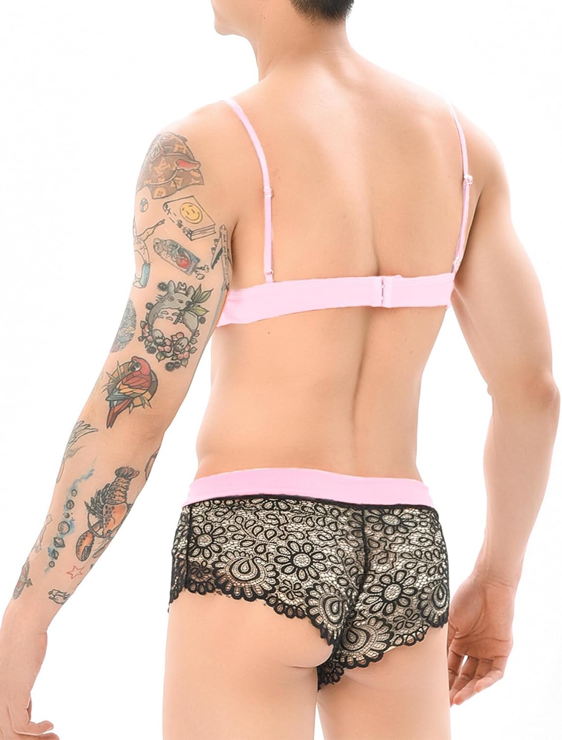 FEOYA Feminine Underwear for Men Sissy Lingerie Set 3 Piece Floral Lace Bra And Panty Stockings For Crossdressers - Image 5