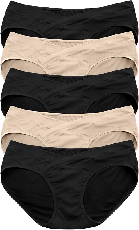 Kindred Bravely Under the Bump Bikini Ropa interior de maternidad para el embarazo | Paquete de 5 unidades, suave y elástico, con cintura baja que no se enrolla. bombacha con cobertura trasera completa para recuperación de cesárea y posparto.