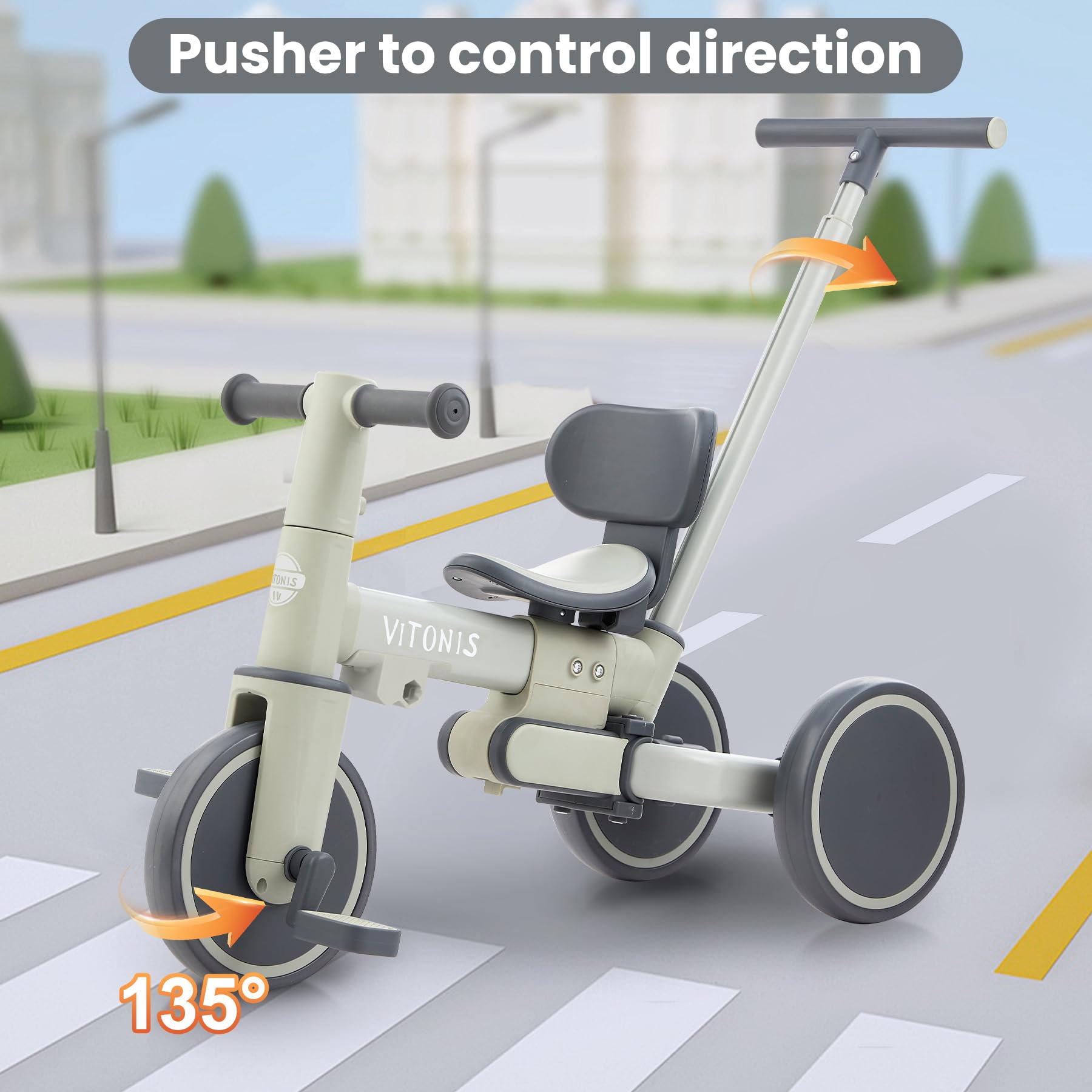 VITONIS bicicletta senza pedali da 1 anno, triciclo 5 in 1 con barra di spinta per bambini, girello per bambini da 1 a 4 anni Regali e giocattoli (verde)