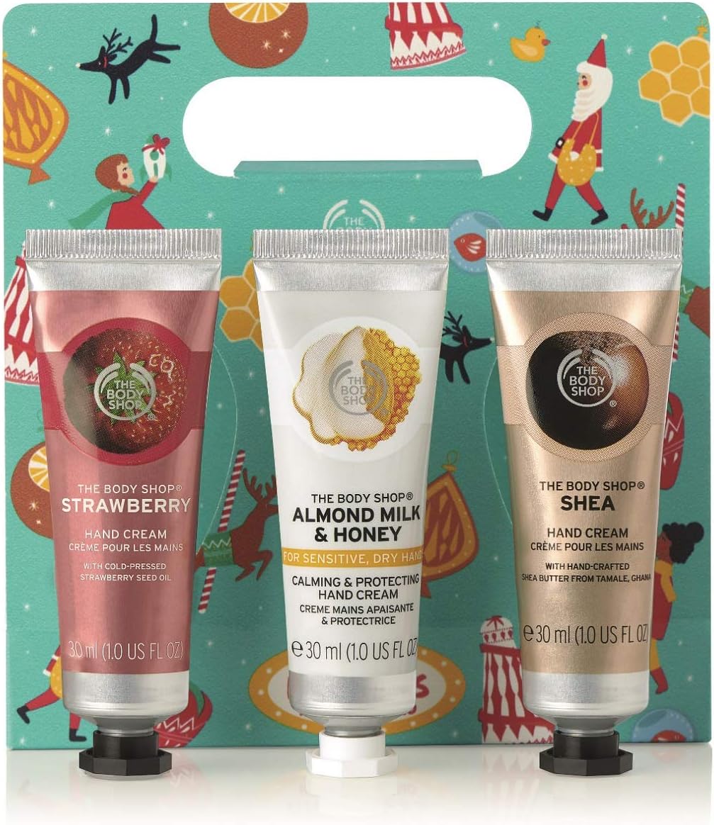 The Body Shop Hand Cream Trio Gift Set, 3Piece, Strawberry, Milk & Honey, Shea, 3.04 Fl Oz