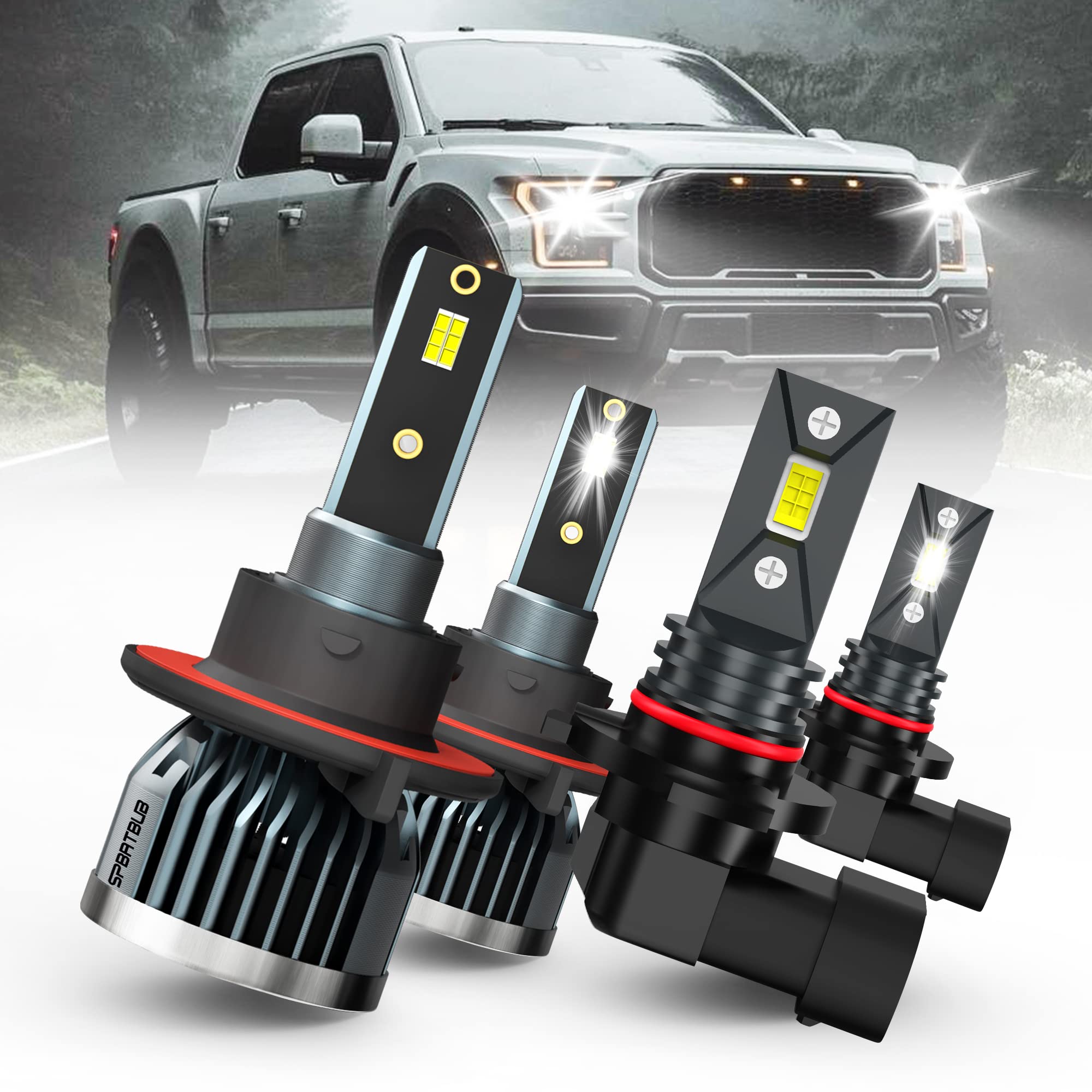Photo 1 of SPBRTBUB Led Headlight Bulbs, compatible with (2004-2014) FORD F-150 led headlights, 9008/H13 High & Low Beam Bulbs +9145 LED Fog Light Bulbs, Pack of 4