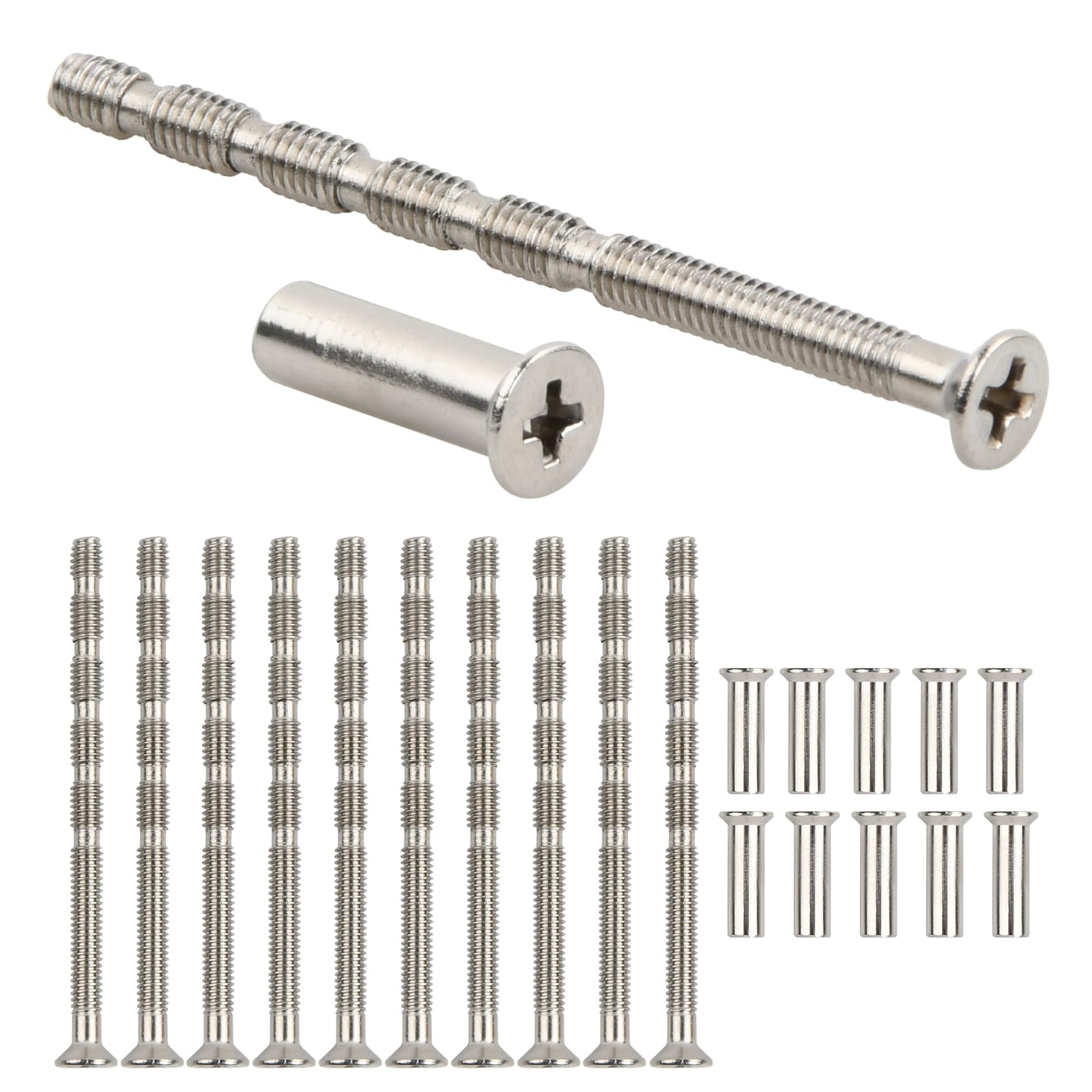 10 Pieces M4 Door Handle Screw Connecting Bolts, Fixing Screws and Sleeves for Door Handles, Cabinets & Drawers