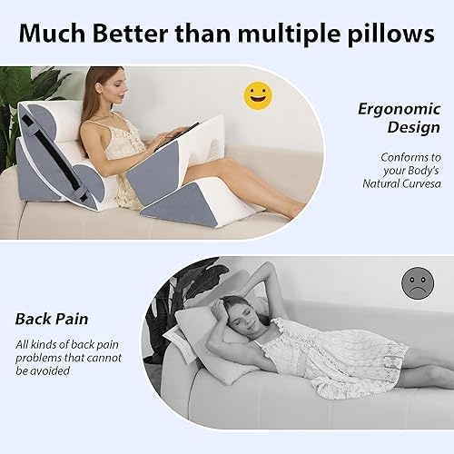 Miniatura 5 de Juego de 6 almohadas ortopédicas de cuña para recuperación quirúrgica y reflujo ácido, soporte de cama de espuma de alta densidad 30D para espalda,