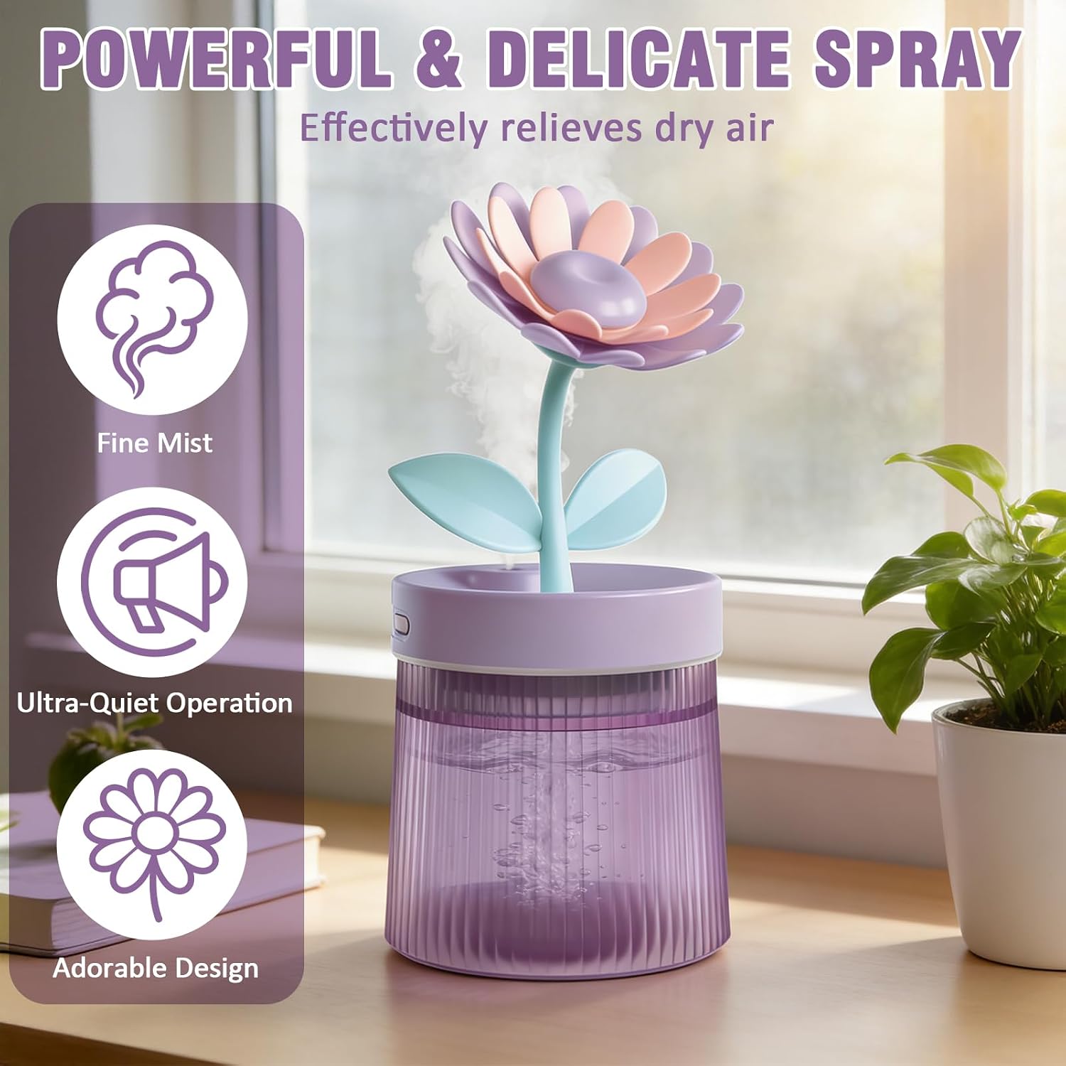 Mini Humidifier 320ml Ultra-Quiet <15dB, 2 Mist Modes, Auto Shut Off, Portable for Home, Office, Nursery, Bedroom, Desk