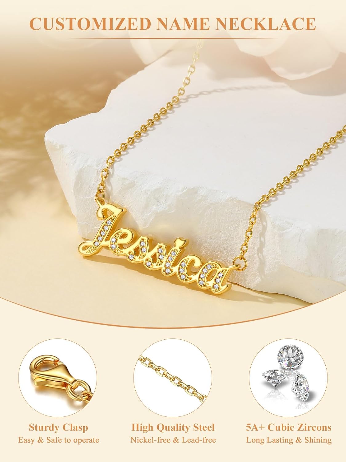 Custom4U Custom Name Necklace for Women, Personalized 1-5 Name Necklace, Sterling Silver/14K Gold Plated Nameplate Necklaces, Dainty Jewelry Gifts for Mom Wife Mother's Day Birthday with Gift Box
