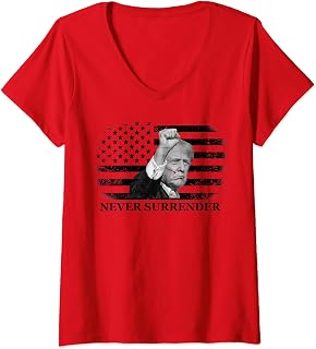 Womens Trump Shooting Assassination Attempt - Never Surrender Fight V-Neck T-Shirt