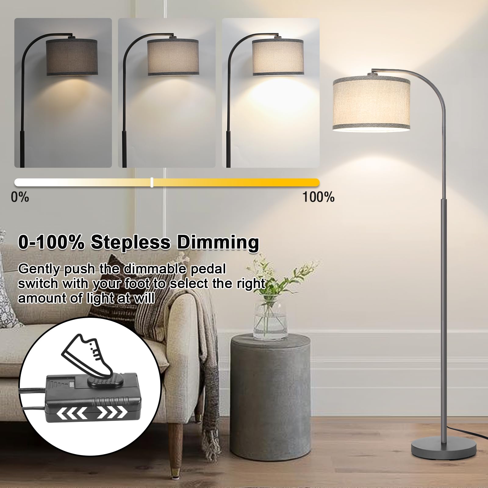 Boncoo Dimmable Floor Lamp, Arc Floor Lamps for Living Room