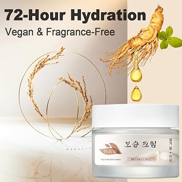 Ginseng & Rice Cream, Anti-Aging Face Moisturizer For Deep Hydration & Firming, Korean Face Cream, Korean Skincare For Glowing Skin, Soothing Cream To Even Skin Tone, Vegan & Fragrance-Free