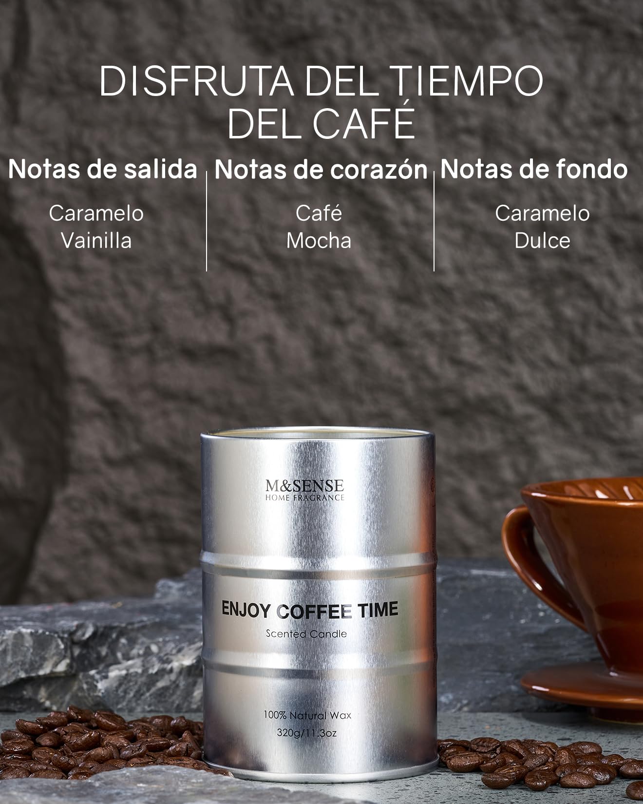 M&SENSE Vela perfumada para hombres, disfruta de velas perfumadas de café en vidrio