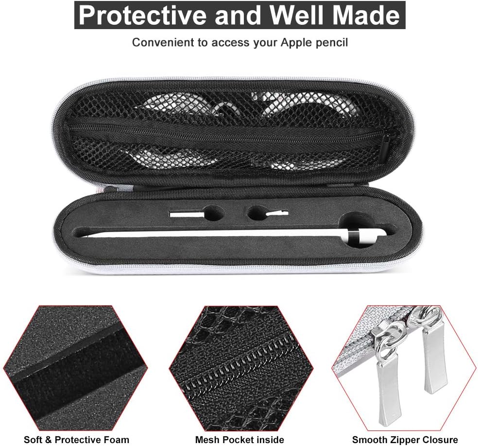 Shockproof Carrying Case for Apple Pencil, iMangoo Hard Protective EVA Pouch Pencil Adapter Sleeve Pencil Cap Holder Travel Cover Impact Resistant Case Bag for Apple Pencil & Pencil 2 Silver