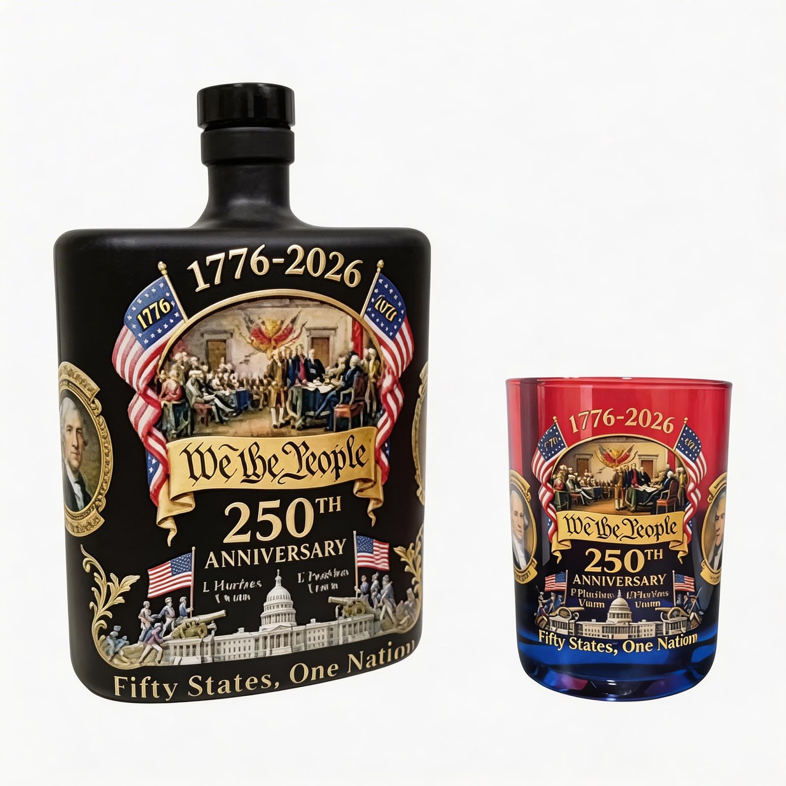 Hsyzygian Patriotic Themed Whiskeys Decanters Collectible Flag Themed Spirits Bottle 250th Anniversary Liquor Container Recyclable Glass Irish Container