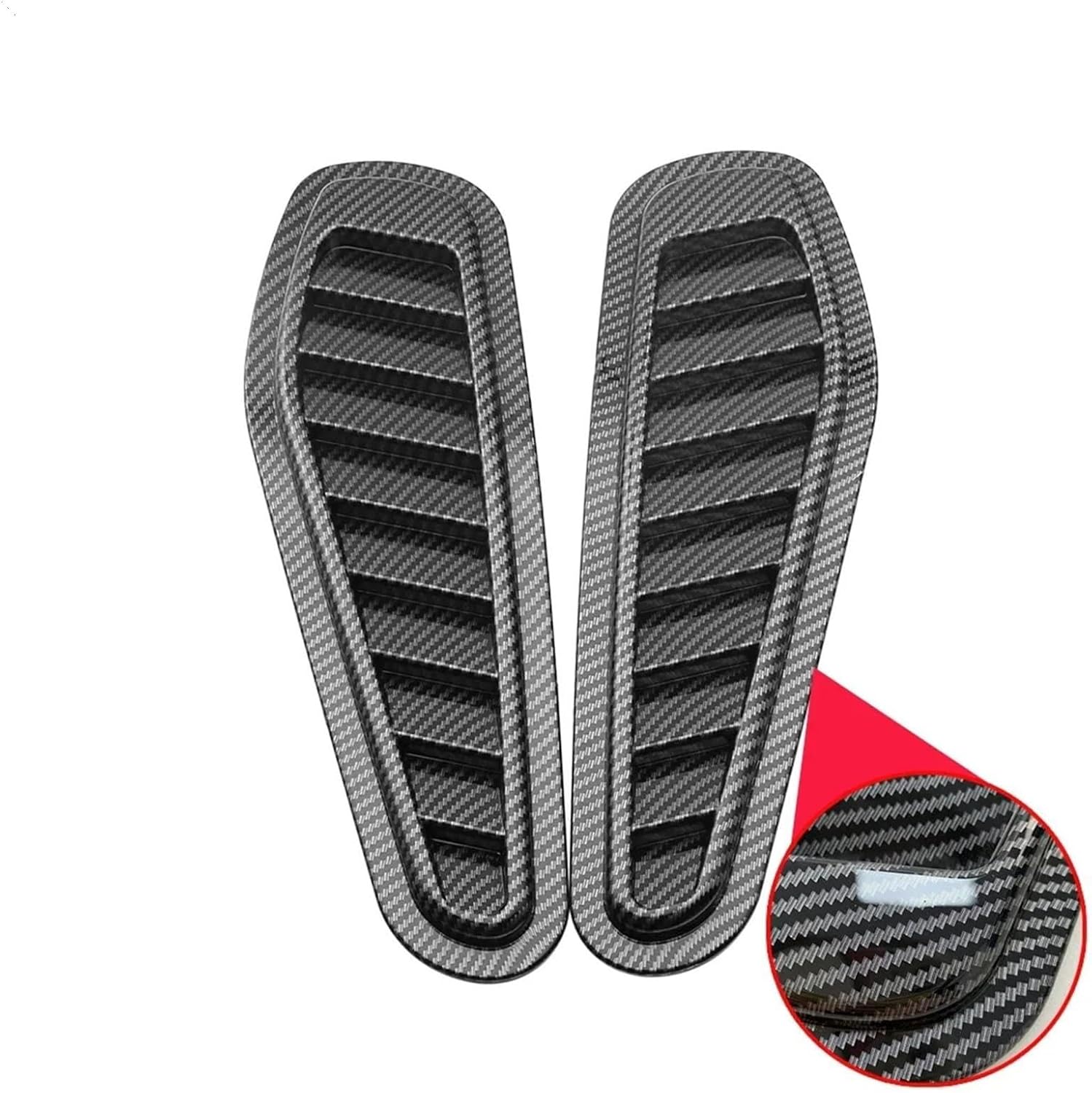 Car Hood Scoop Decorative Cover Universal Auto Airflow Tuning Bonnet Vent Sticker Modification Accessory(2pcs Carbon Fiber)