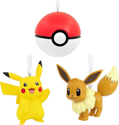 Hallmark Pokémon Pikachu Eevee y Poké Ball adornos navideños juego de 3 multicolor 0003HCM0643