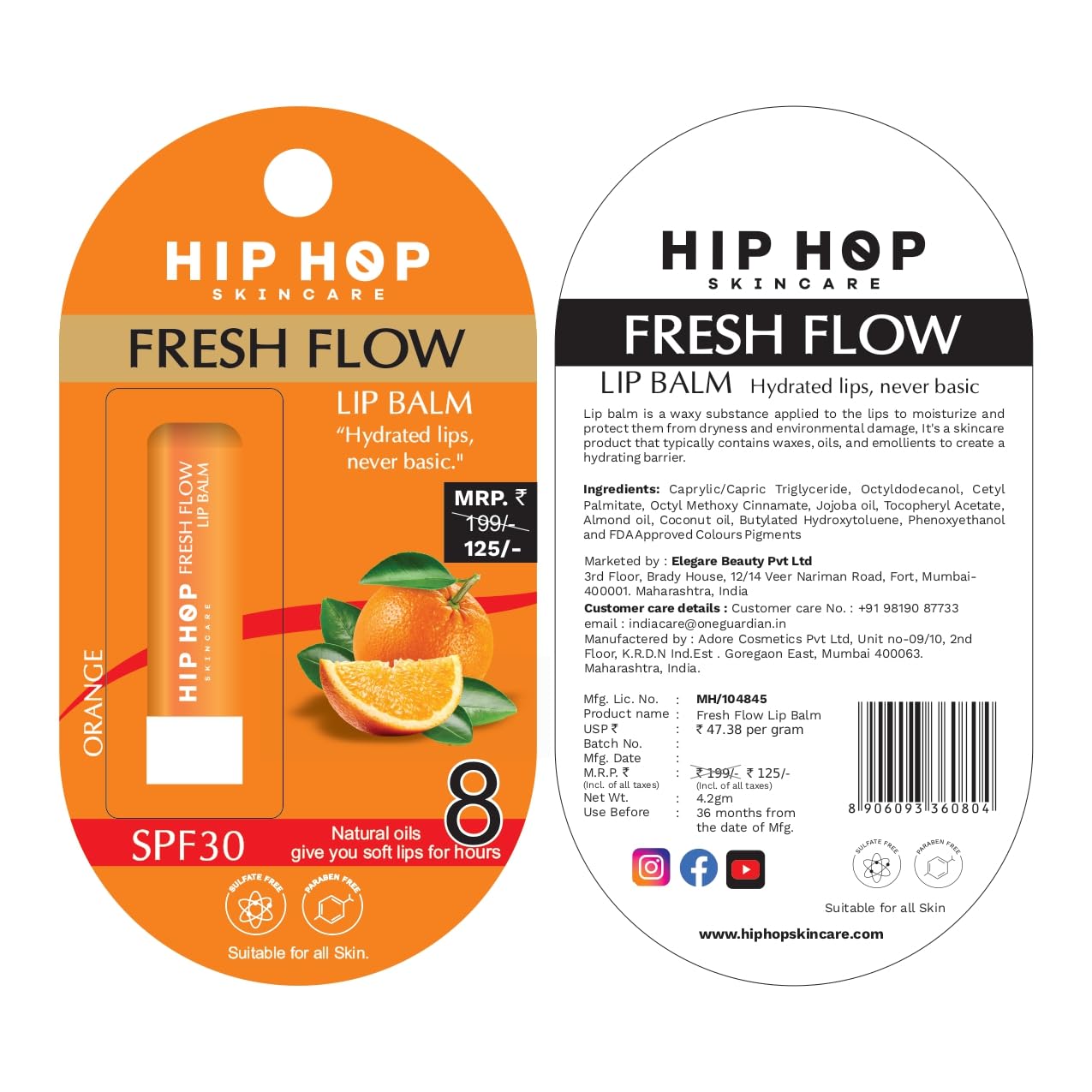 HipHop Skincare Fresh Flow Lip Balm, Orange Flavor, SPF 30, Natural Oils, Hydrating, 4.2g-picture-25