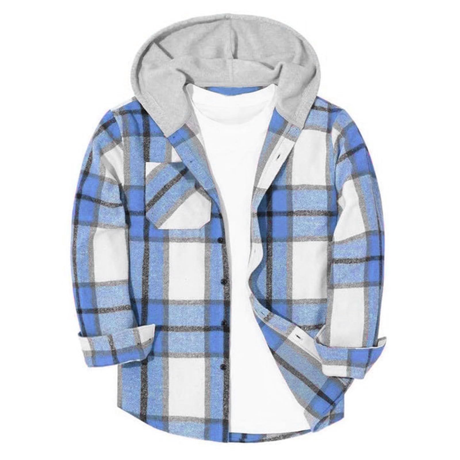 Generisch Chaqueta de camisa con capucha a cuadros para niña - Camisa de franela informal para entretiempo