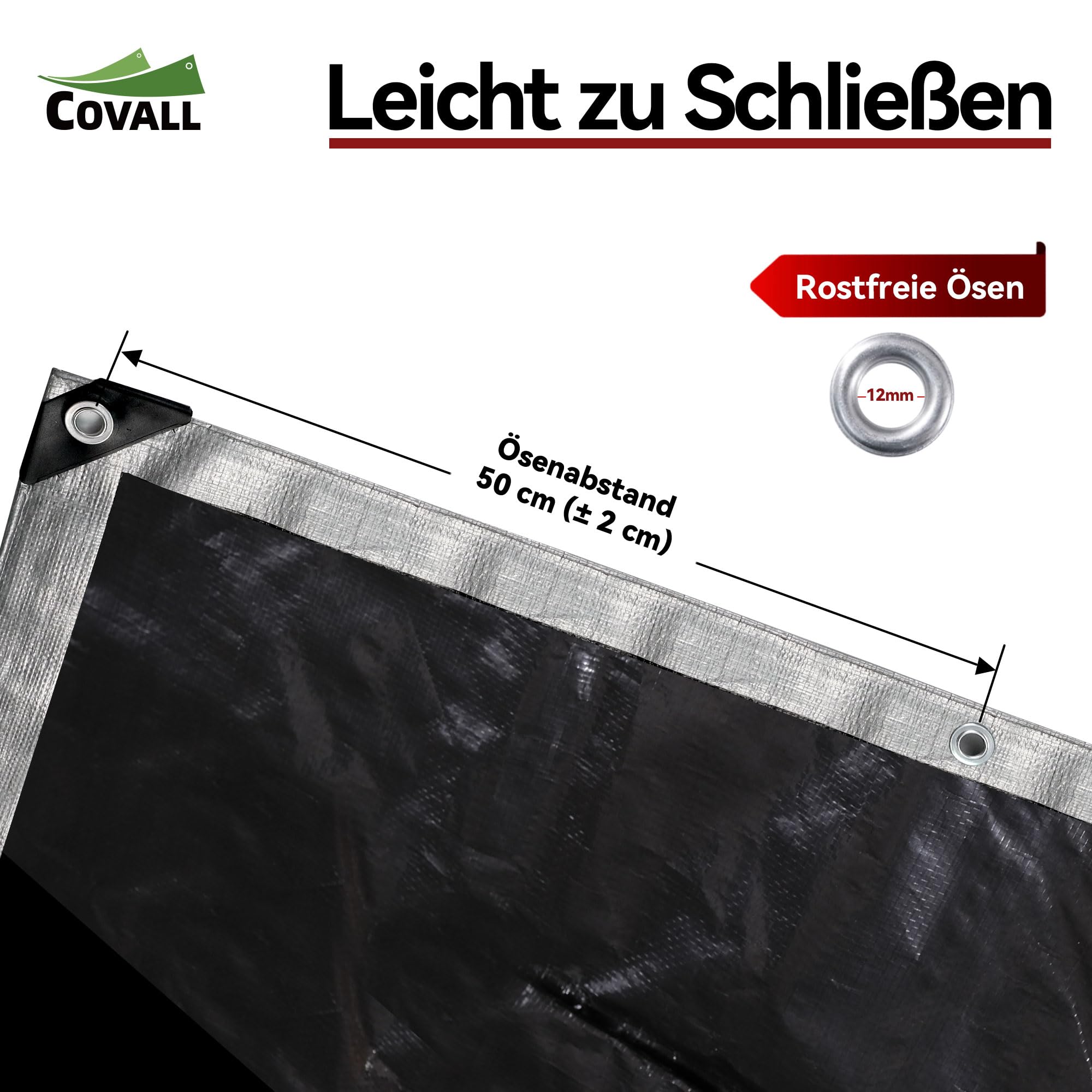 Abdeckplane mit Ösen Wasserdicht, Plane 8x10m, 155g/m² LKW Plane, Reißfest, UV-stabilisiert Gewebeplane, Multifunktionale Schutzplane Holz Bauplane Outdoor,Silber/Schwarz