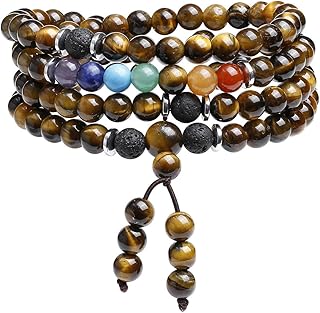 108 Mala Prayer Beads Meditation Bracelet 7 Chakra Crystal Healing Lava Rock Stone Essential Oil Aromatherapy Diffuser Necklace Men Women Jewellery, Stone