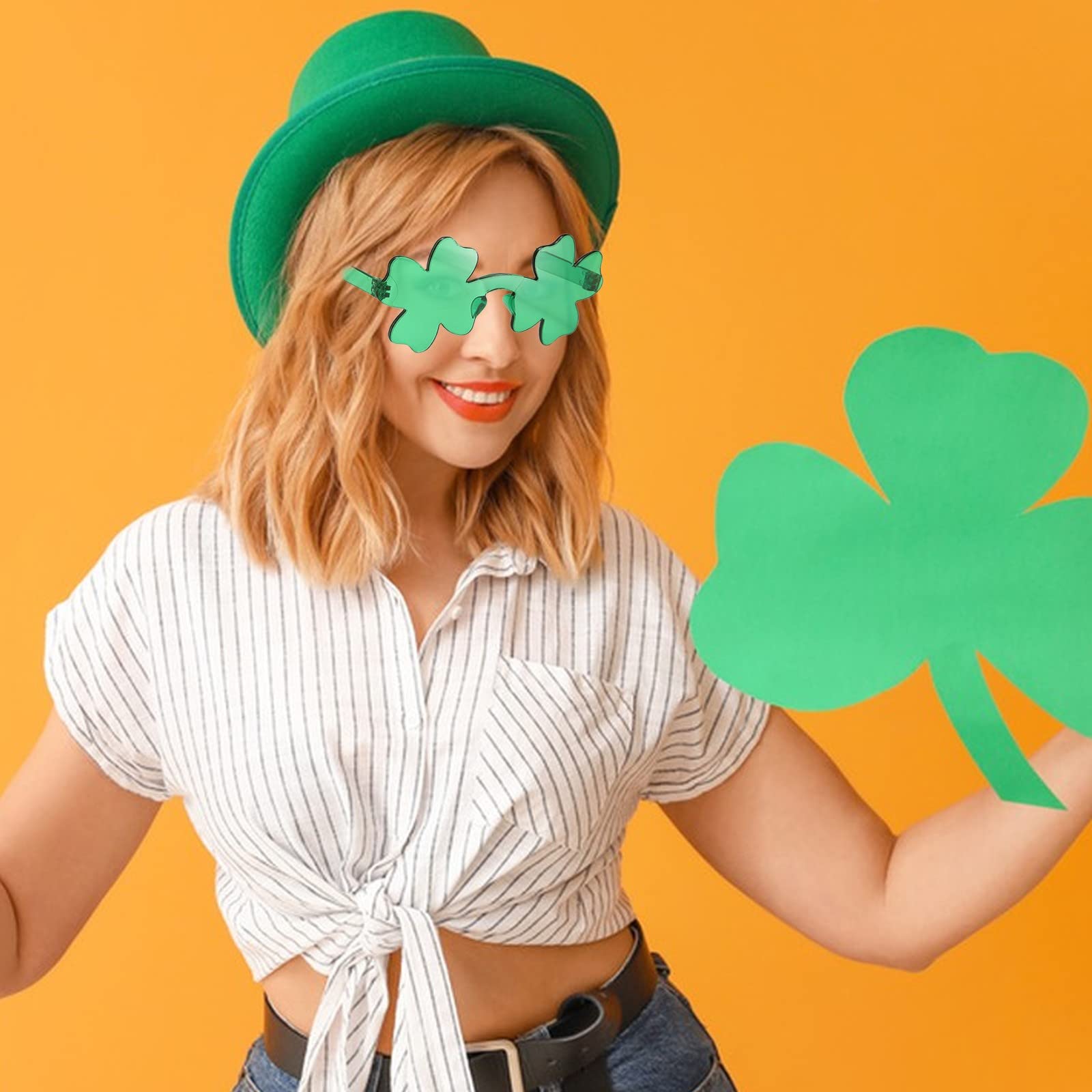 Occhiali da sole in plastica verde con quadrifogli irlandesi per il giorno di San Patrizio, occhiali da sole per oggetti di scena, bomboniere, decorazioni, organizzatore di eventi per uomo (A, taglia