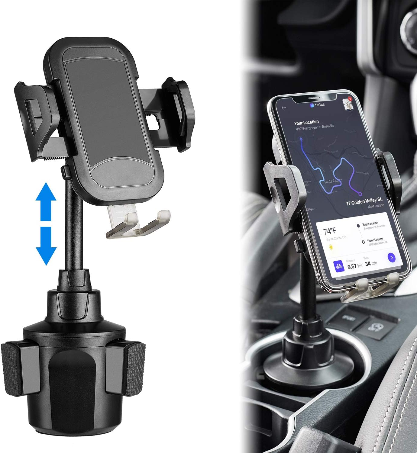 TDTOK [Upgraded] Car Cup Holder Phone Mount Universal Adjustable Phone Holder for car Compatible with iPhone 11 Pro/XR/XS Max/X/8/7 Plus/6s/Samsung S10+/Note 9/S8 Plus/S7 Edge(Black)