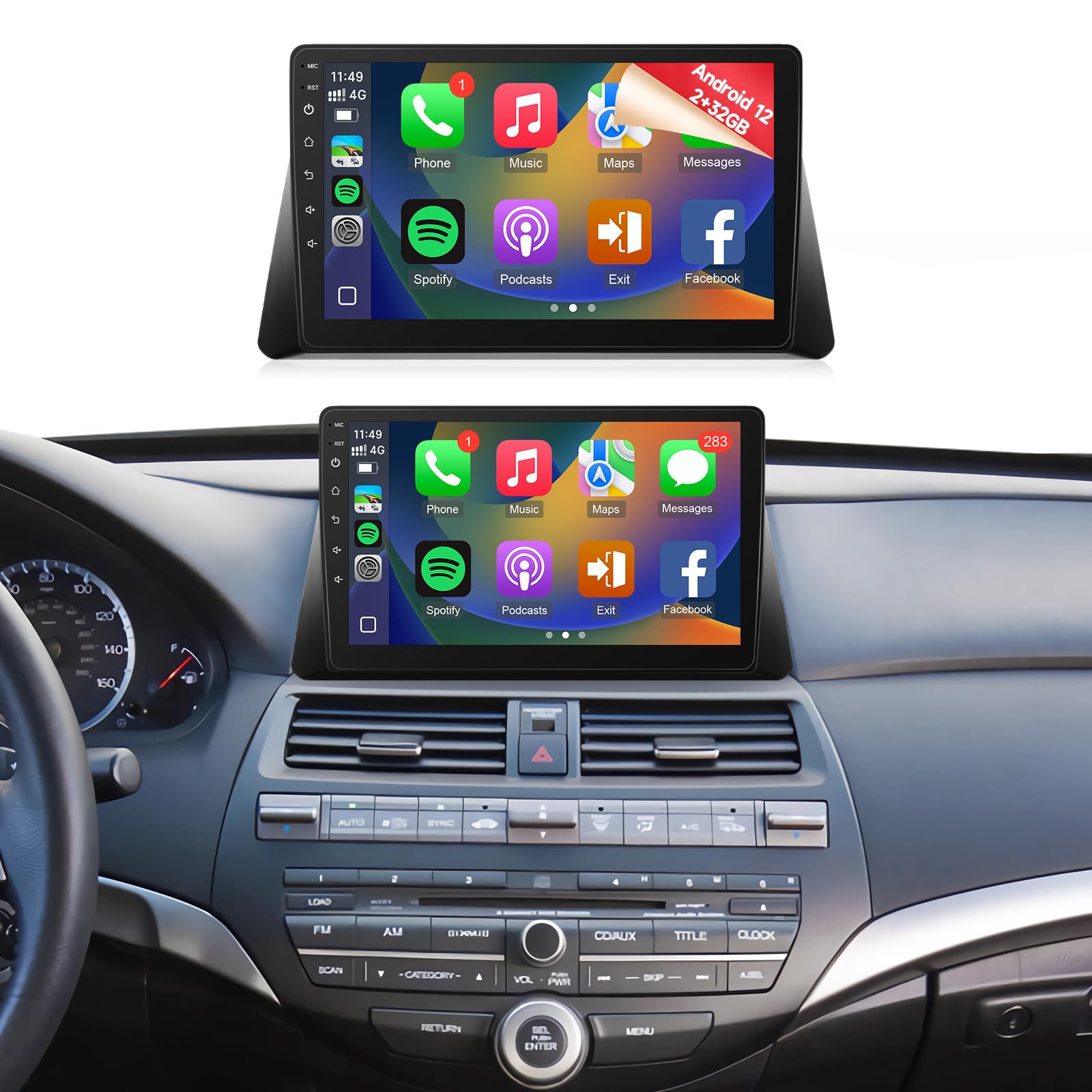 Photo 1 of Naifay Android 12 Car Radio for Honda Accord 8th 2008 2009 2010 2011 2012 2013, 10.1inch IPS Touch Screen for Accord Stereo with Carplay Android Auto/Bluetooth/GPS/WiFi/FM/Backup Camera