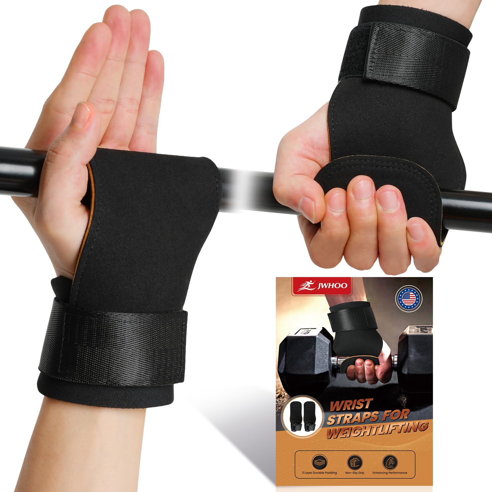 Lifting Straps Wrist Grips - 2 Triple Layer Lifting Grips, Durable Grips for Weight lifting with Adjustable Neoprene Padded, Weight Lifting Straps for Deadlift, Enhanced Grip for Hand & Wrist Protection