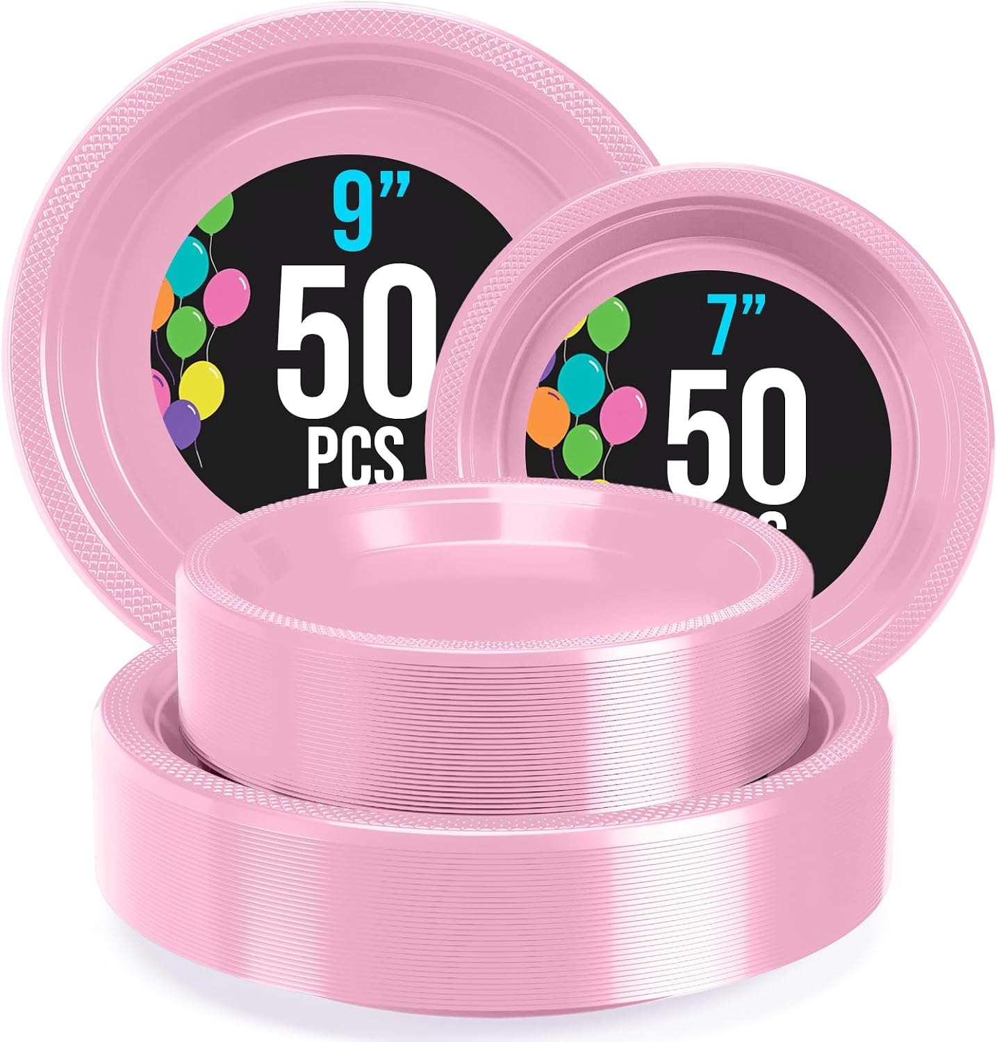 Exquisite Pink Plastic Plates Set 100 Pcs 50-9" & 50-7" Party Plates