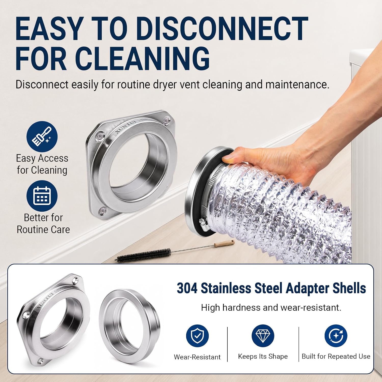 Magnetic Dryer Vent Connector Kit, 4" Quick Disconnect | 304SS, 3ft 6-Layer Hose, 0"-8" Offset, Airtight Seal, Magnetic Quick Disconnect, for Tight Space, Apartment, RV, Fits DV180