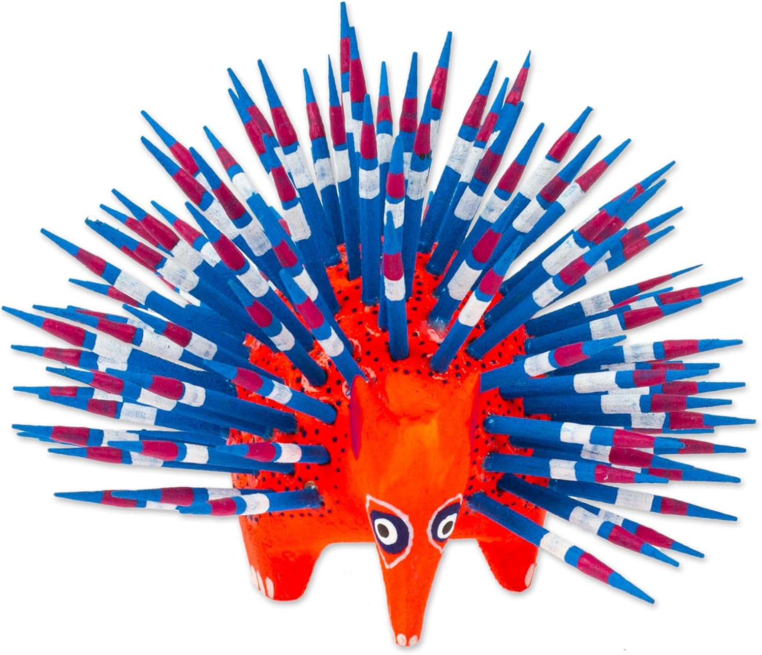 NOVICA Artisan Handmade Copal Wood Alebrije Porcupine Sculpture Red and Blue Mexico Hand Painted Cultural Folk Art 'Cute Porcupine in Red'