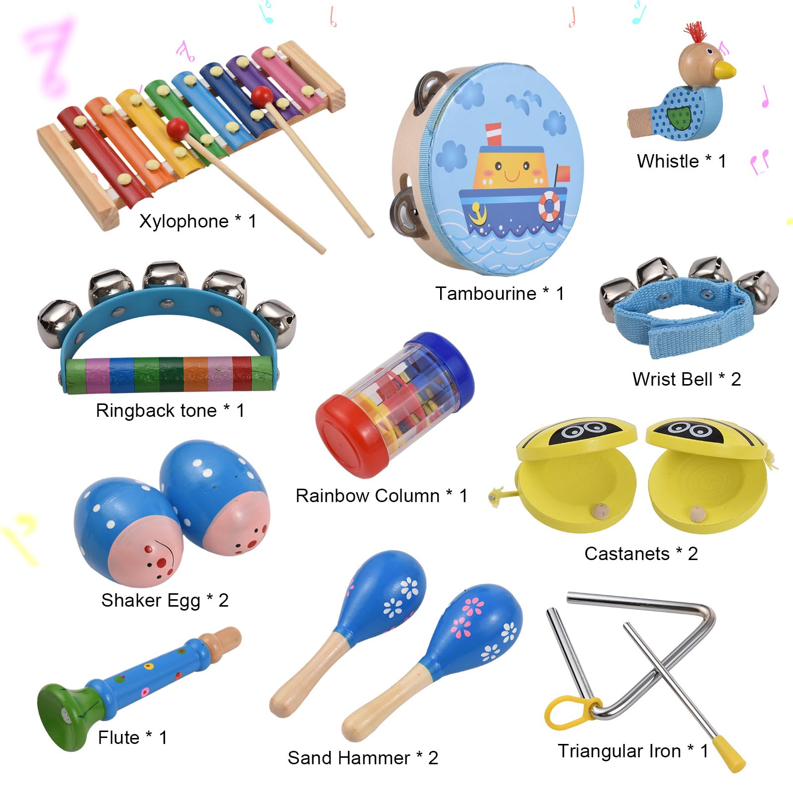 Set di strumenti a percussione in legno Educazione musicale Interessante Giochi interattivi Mano Occhio Sviluppo coordinato Compleanno con Borsa Accessori