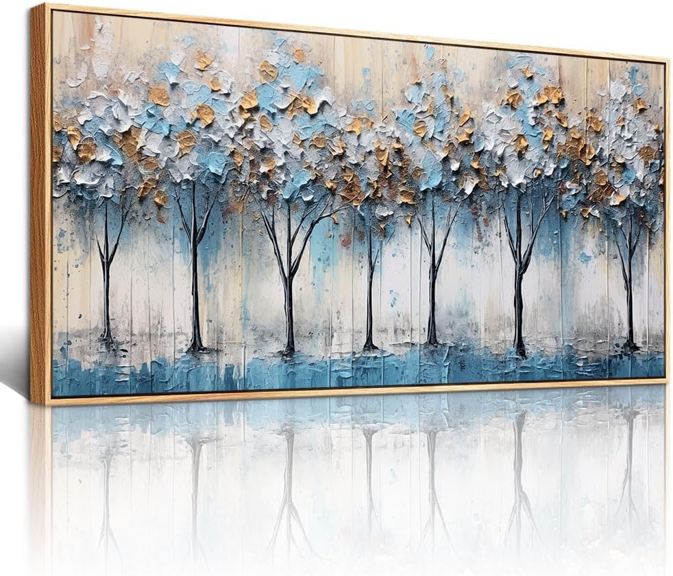 Lapremoly Abstract Wall Art For Living Room Large Wall Decor For Bedroom Modern Office Wall Posters Trees Pictures Artwork Blue Wall Painting Canvas Art Prints Vintage Wood Framed Home Decor 24x48