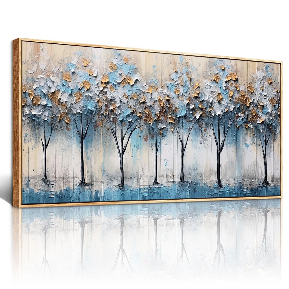 Lapremoly Abstract Wall Decor For Living Room Wall Art For Bedroom Modern Office Wall Decorations Trees Pictures Artwork Blue Wall Painting Canvas Art Prints Kitchen Home Decor Wood Framed 20x40 In