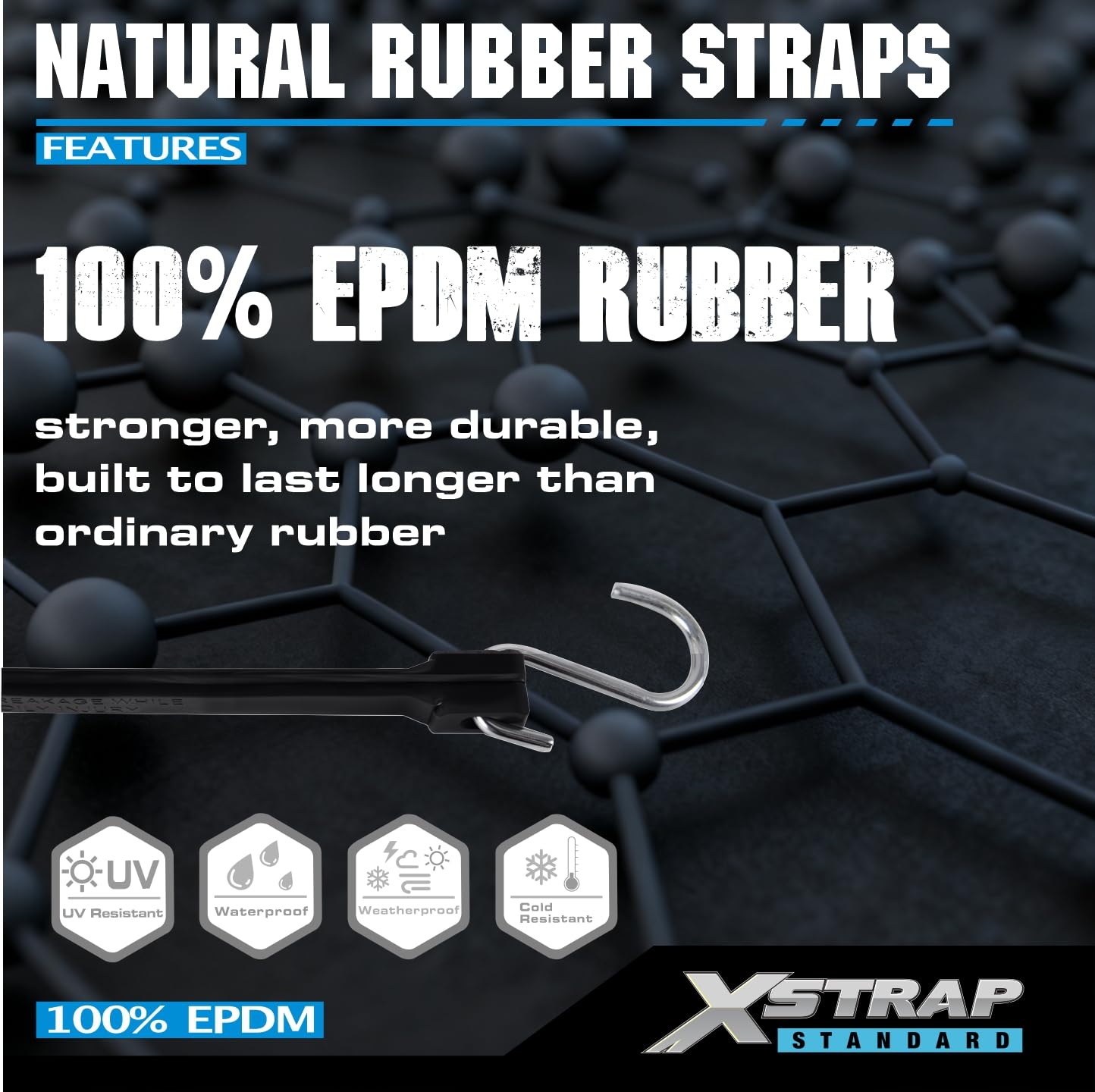 XSTRAP - Correas de Lona de Goma Ajustables, Cuerdas elásticas EPDM con Ganchos, Ideales para asegurar Lonas, lienzos (31 Pulgadas)