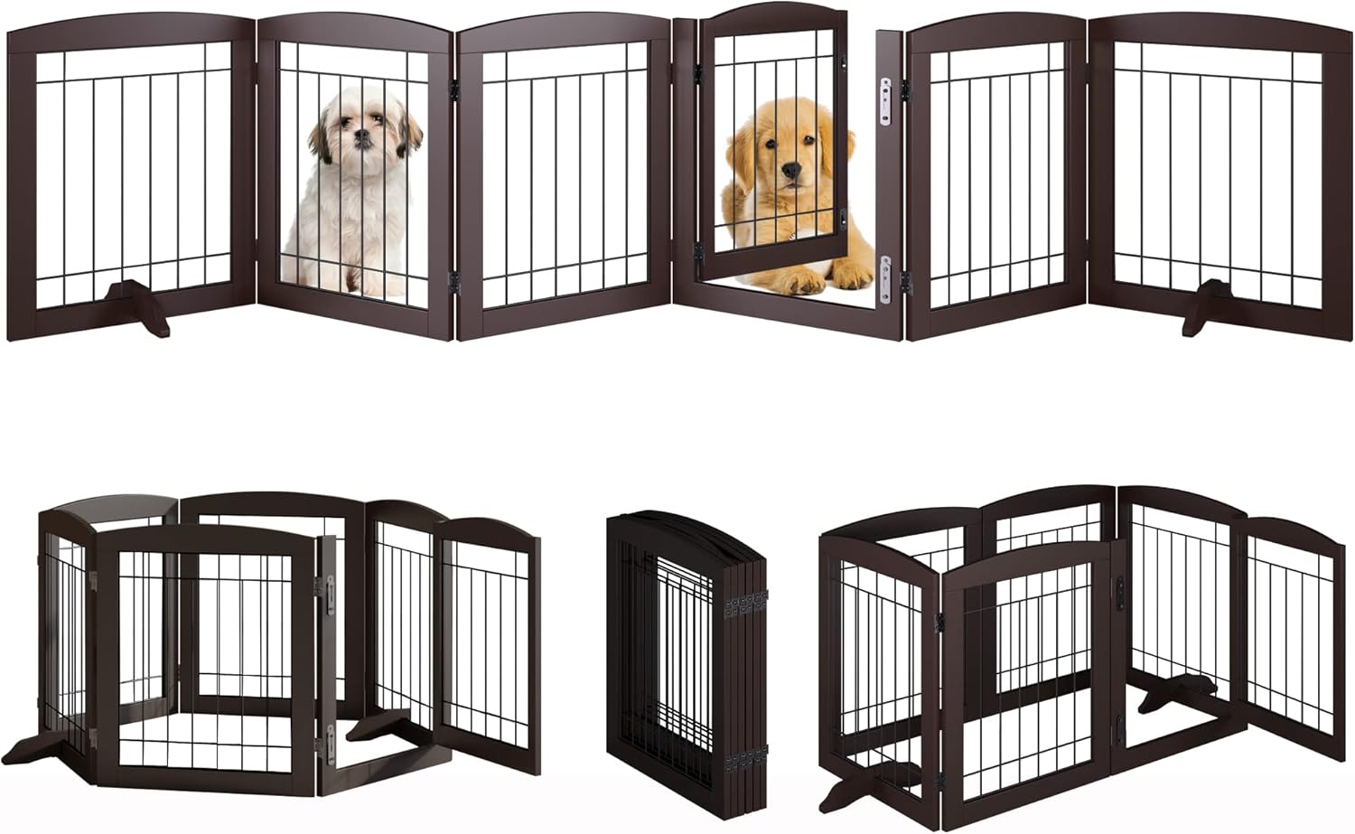 Vantas Folding Pet Gate 120" Wide, 24" Tall NoAssembly Wooden Dog Gate