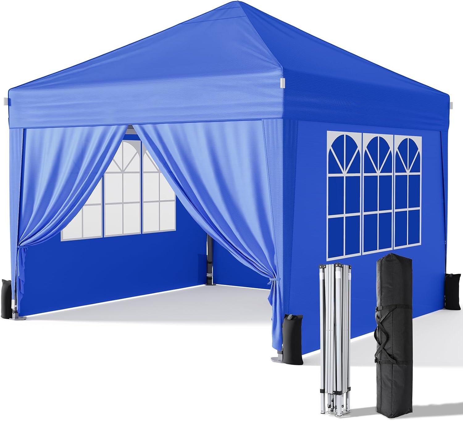 10x10 Pop Up Canopy with Sidewalls, Outdoor Instant Canopy Tent with Carry Bag for Commercial Events, Camping, Backyard Parties - Blue