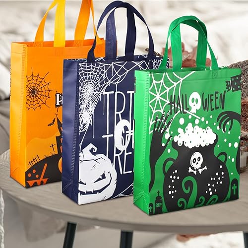 Miniatura 6 de Aviski 6 bolsas de Halloween para dulce o truco, bolsas de Halloween con asas, bolsas de regalo grandes, bolsas multifuncionales no tejidas para