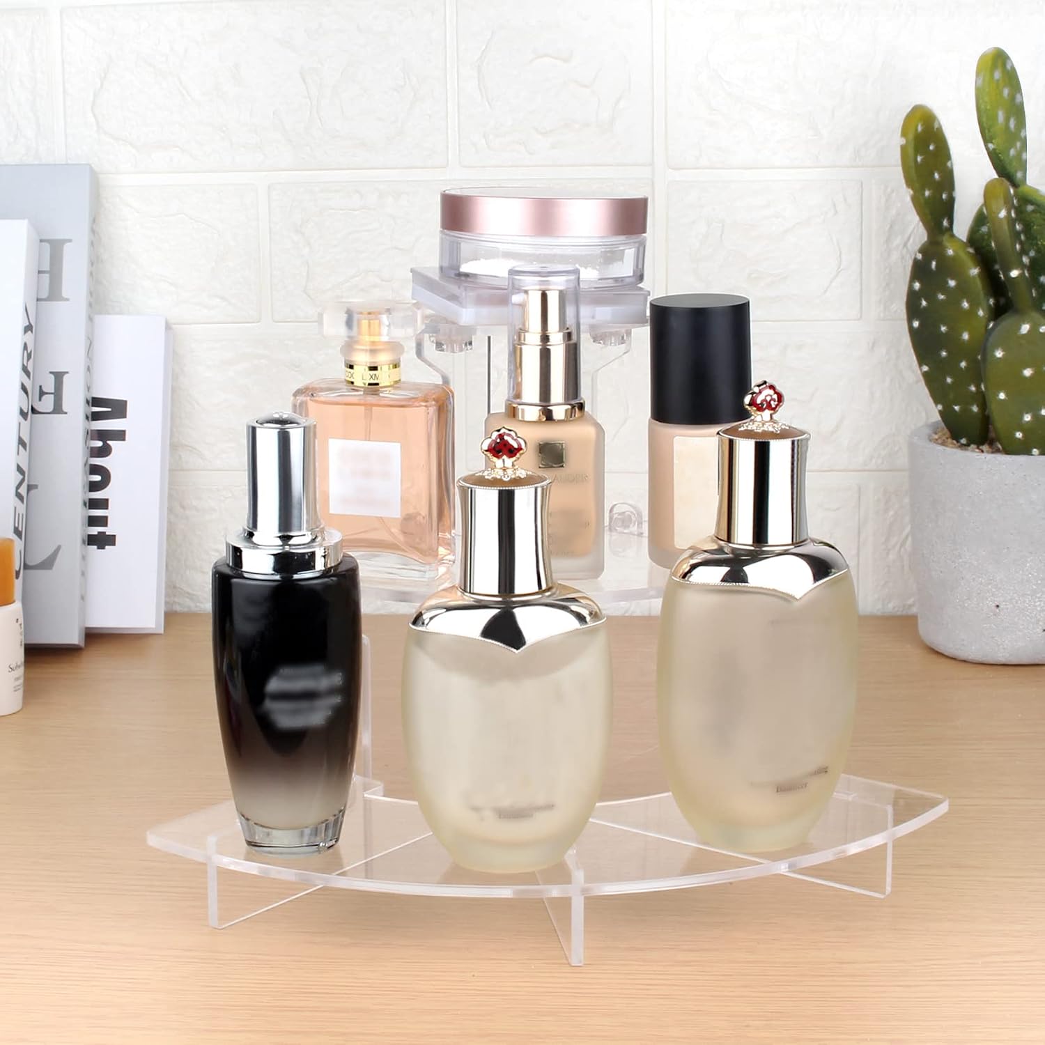 Acrylic Riser Display Shelf for Amiibo Funko POP Figures,Perfume & Cologne Organizer,3 Tier Cupcake Stand Desserts Holder,Crystals Collectibles Decoration on Tabletop (Small Quarter Circle)