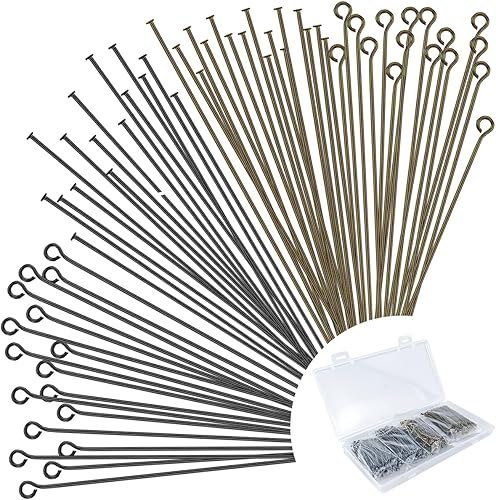 600 Piezas Alfileres de Cabeza Plana de Ojo de 2 Pulgadas para Hacer Joyas DIY, Alfileres de Cabeza Rectos de Bronce y Metal Negro para Manualidades