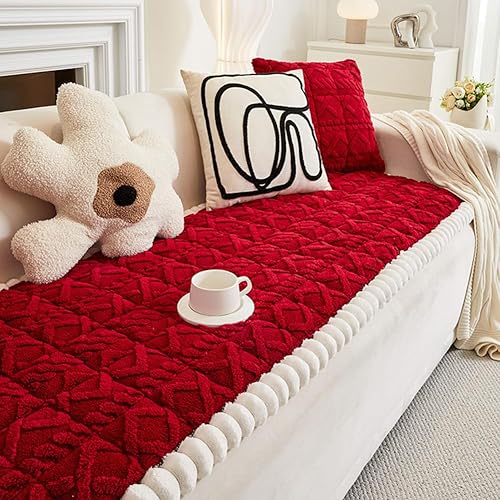 Funda para sofá para perros, lavable, funda mullida para sofá de 2 a 3 cojines, apta para mascotas, protector antideslizante (rojo, 27.5 x 70.8