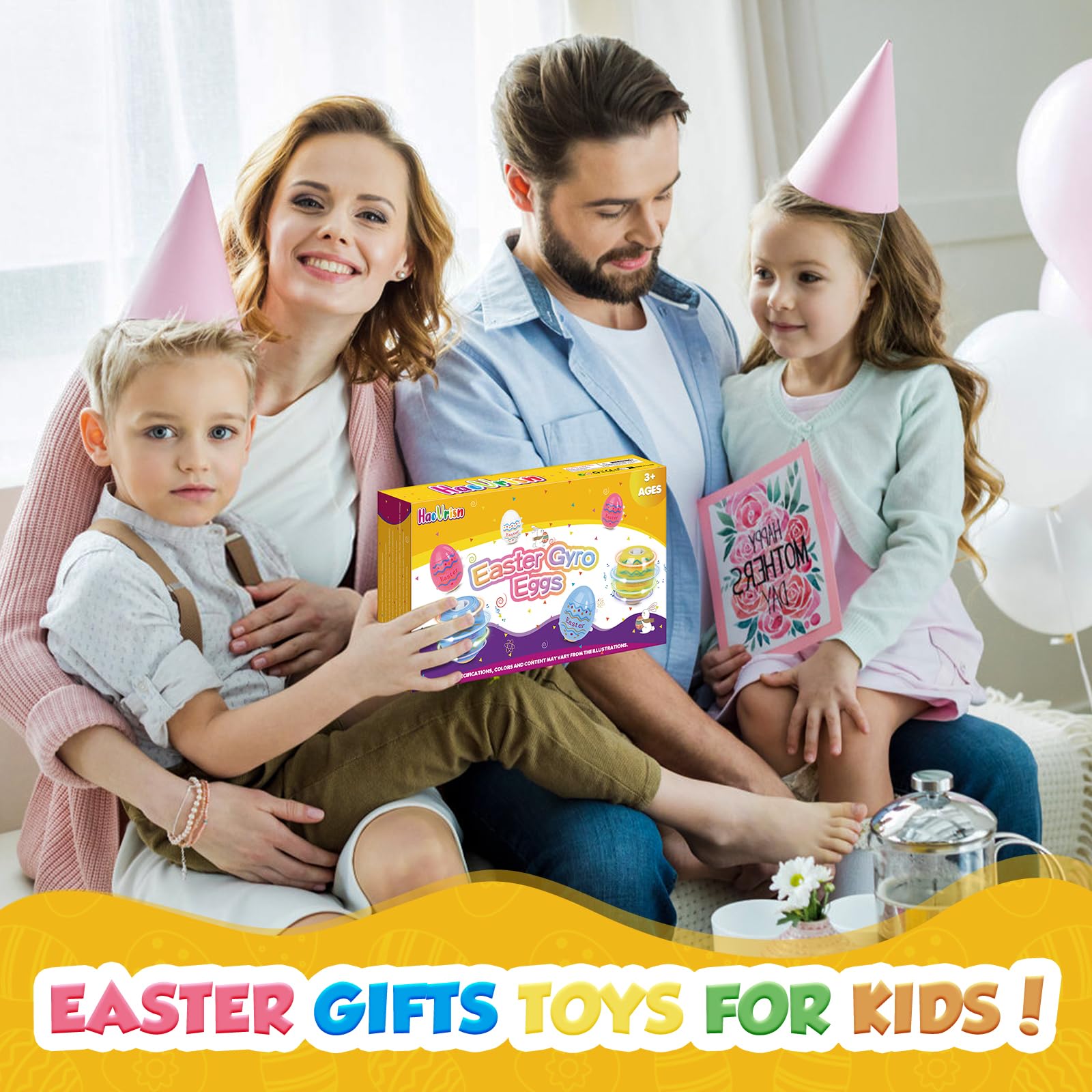 HaoVrisn Uova di Pasqua 2026, 6 Pezzi di Uovo di Pasqua Kinder Rotanti con Luci e Musica, Decorazioni Pasquali Idee Regalo per Bambini