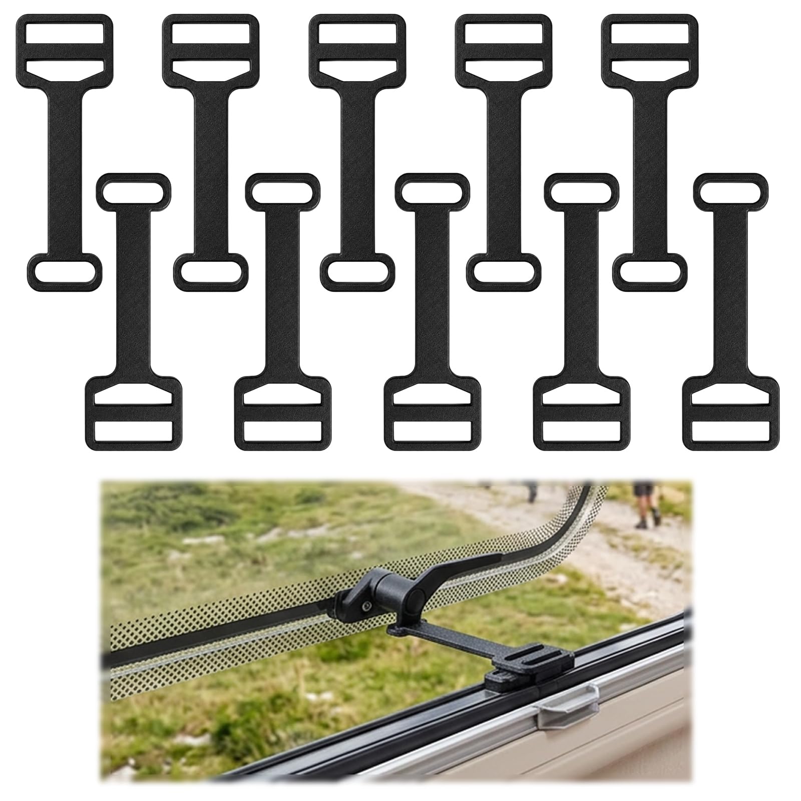 10PCS Caravan Window Stays, Adjustable Window Lock, Camper Windows Arm, Window Locks Child Safety for Camper Secure Open to Improve Air, Ventilation Clips for Most Caravan(Black)